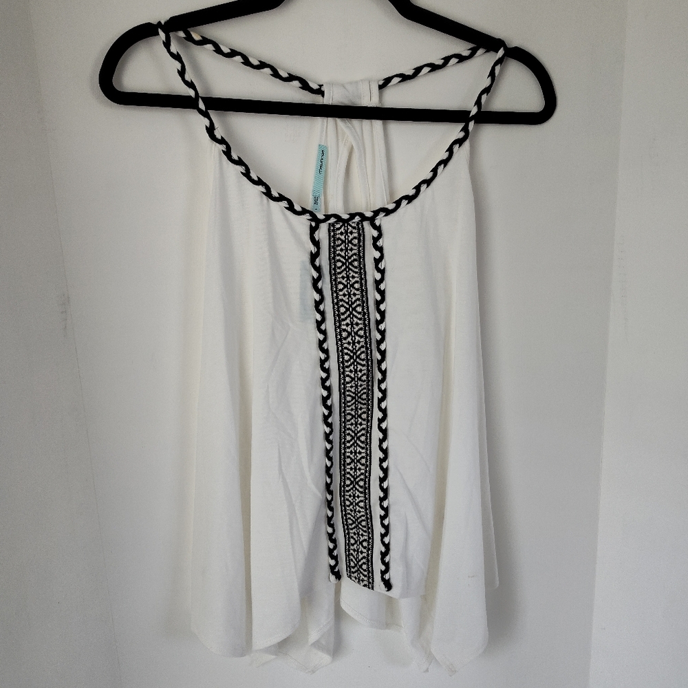 Maurices White and Black Embroidered Knit Tank Top